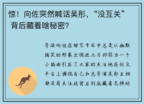 惊!向佐突然喊话吴彤,“没互关” 背后藏着啥秘密?