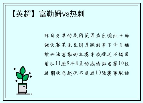 【英超】富勒姆vs热刺