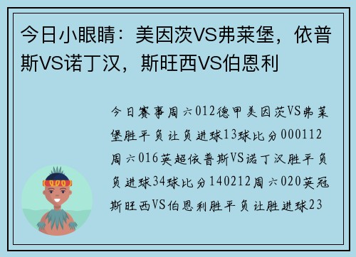 今日小眼睛：美因茨VS弗莱堡，依普斯VS诺丁汉，斯旺西VS伯恩利